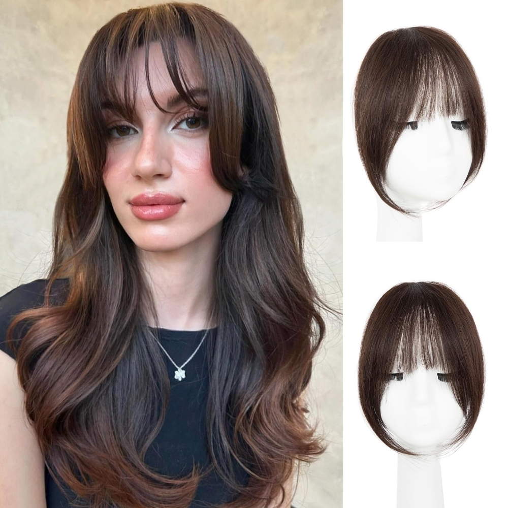 Real Human Hair Clip-In Bangs • Dark Brown‎ • Curtain Fringe